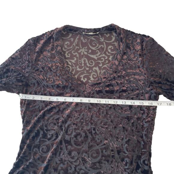 Bebe Moda Burnout Velvet Brown V-Neck Top, Women’s L Whimsygoth Y2K 90s Romantic - Picture 6 of 9
